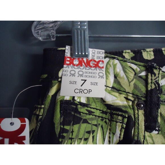 Bongo Cropped Skinny Ankle Jeans Juniors Size 7 Green/Black Floral Print New - Picture 3 of 9